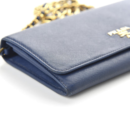 Prada Saffiano Metal Oro Chain Wallet Bleuette 6 of 9