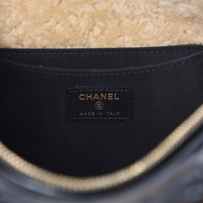 Chanel Shiny Crumpled Sheepskin Shearling Medium Cosmetic Case Black Beige 6 of 9