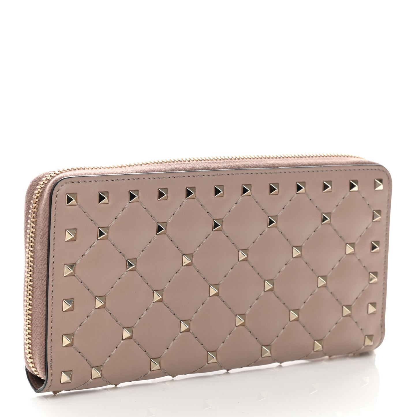 Nappa Rockstud Spike Zip Around Wallet Poudre