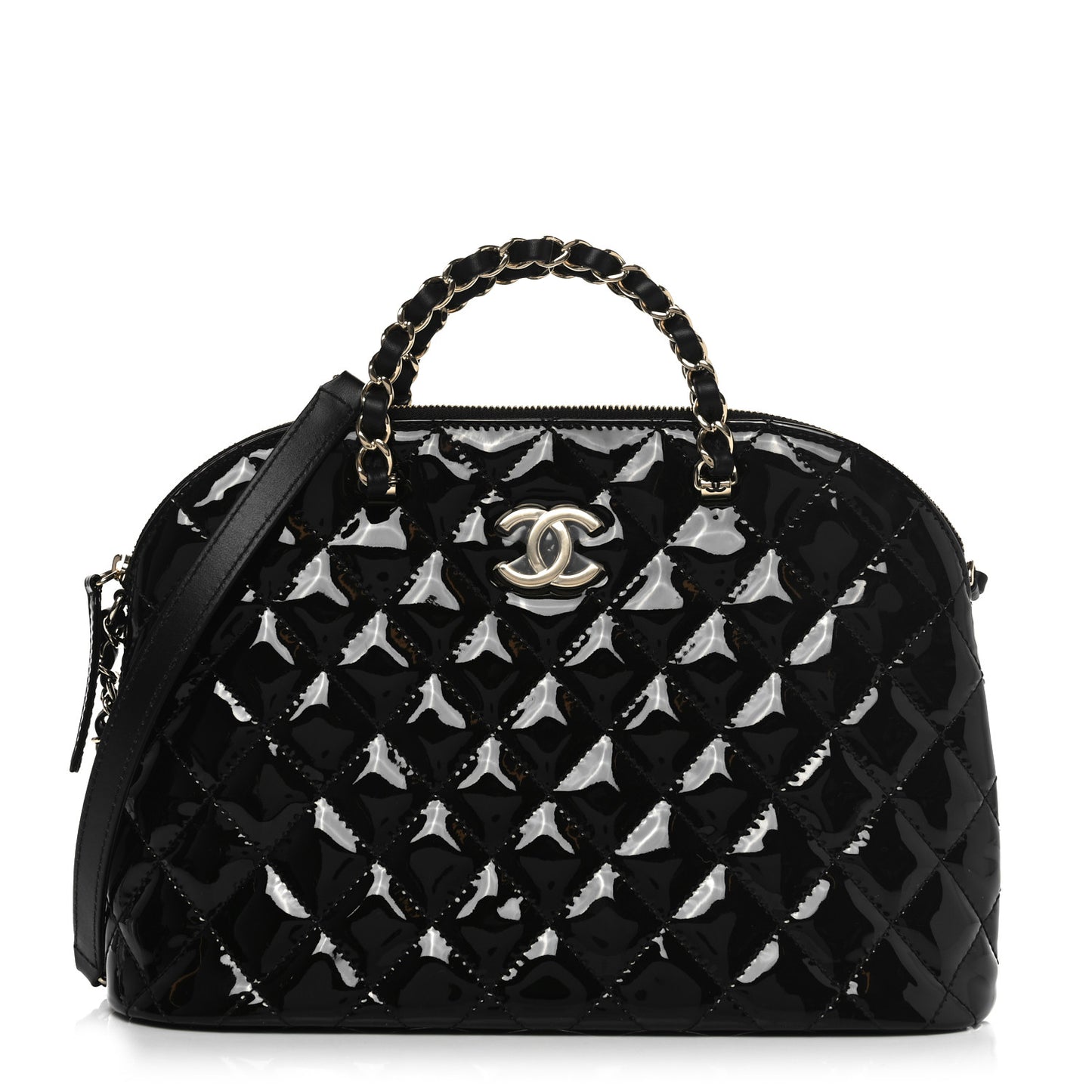 Patent Quilted Shiny Coco Small Shopping Bag Black