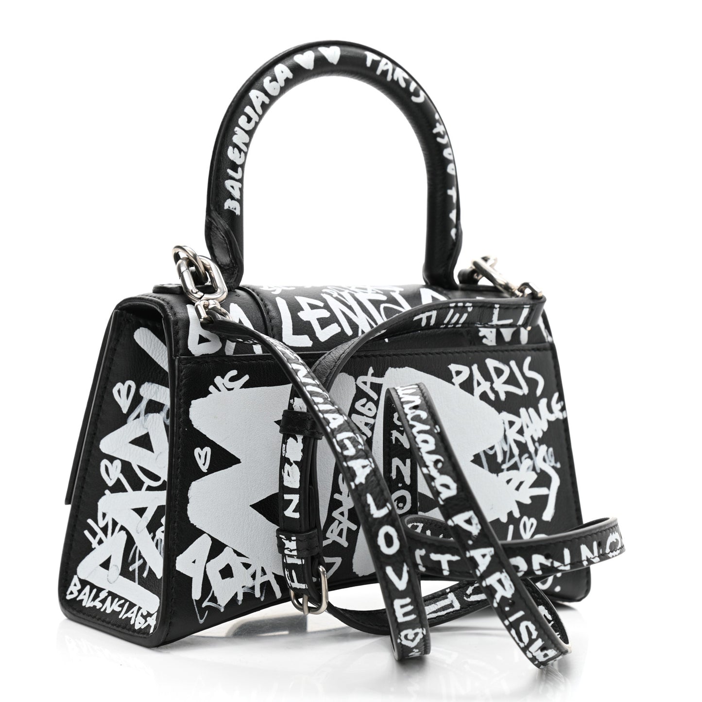 Smooth Calfskin Graffiti Hourglass Top Handle Bag XS Black White