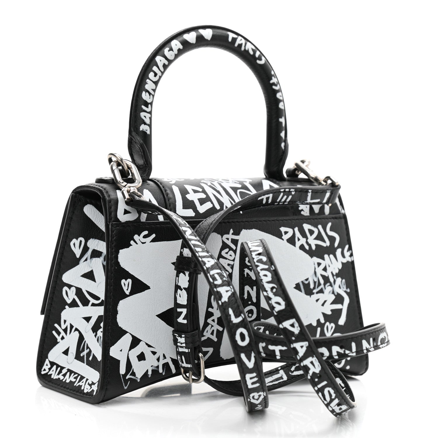 Balenciaga Smooth Calfskin Graffiti Hourglass Top Handle Bag XS Black White 3 of 10