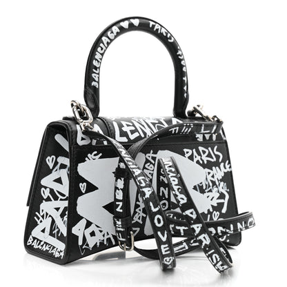 Balenciaga Smooth Calfskin Graffiti Hourglass Top Handle Bag XS Black White 3 of 10