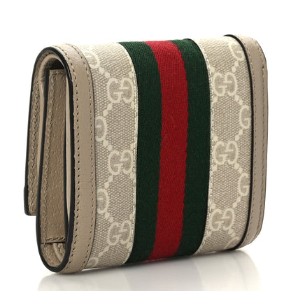 Gucci GG Supreme Monogram Textured Dollar Calfskin Web Ophidia Card Case Wallet Beige Mystic White Oatmeal 3 of 8