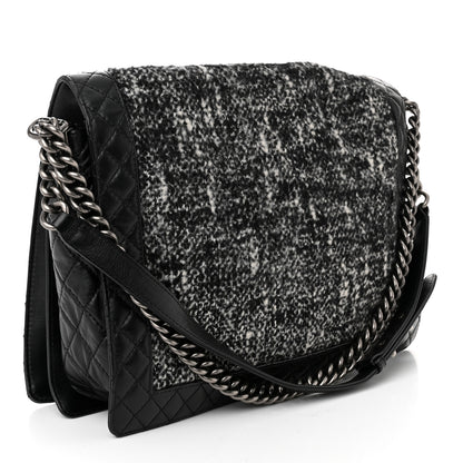 Chanel Calfskin Tweed Enchained XL Boy Flap Black 3 of 10