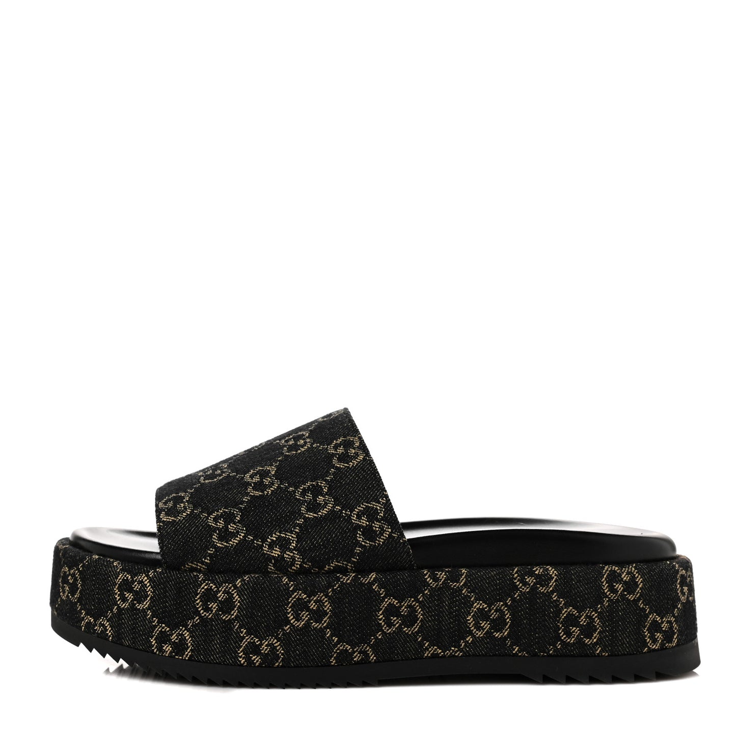Jacquard Black Denim GG Monogram Angelina Platform 55mm Slide Sandals 40 Black Ivory