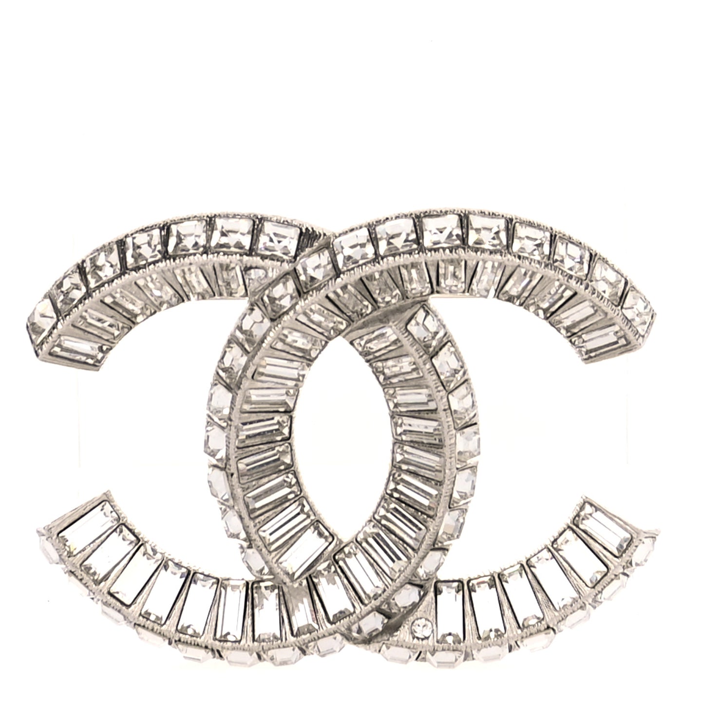 Baguette Crystal CC Brooch Silver