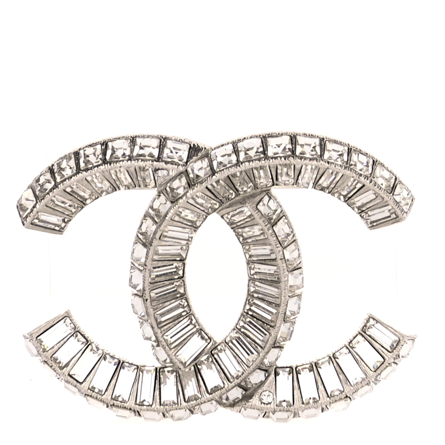 Chanel Baguette Crystal CC Brooch Silver 1 of 4