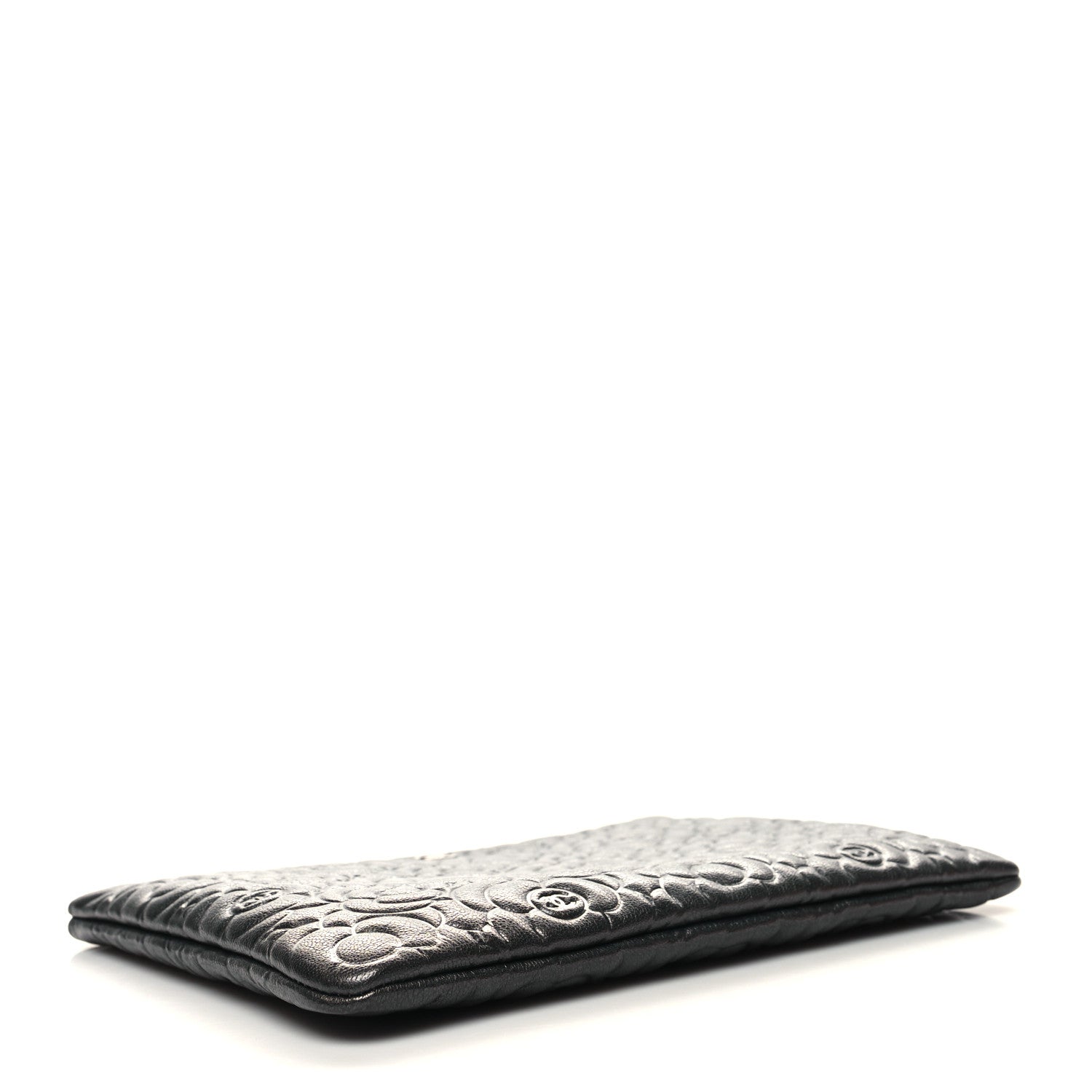Chanel Goatskin Camellia Embossed Medium Cosmetic Case Dark Grey 4 of 9