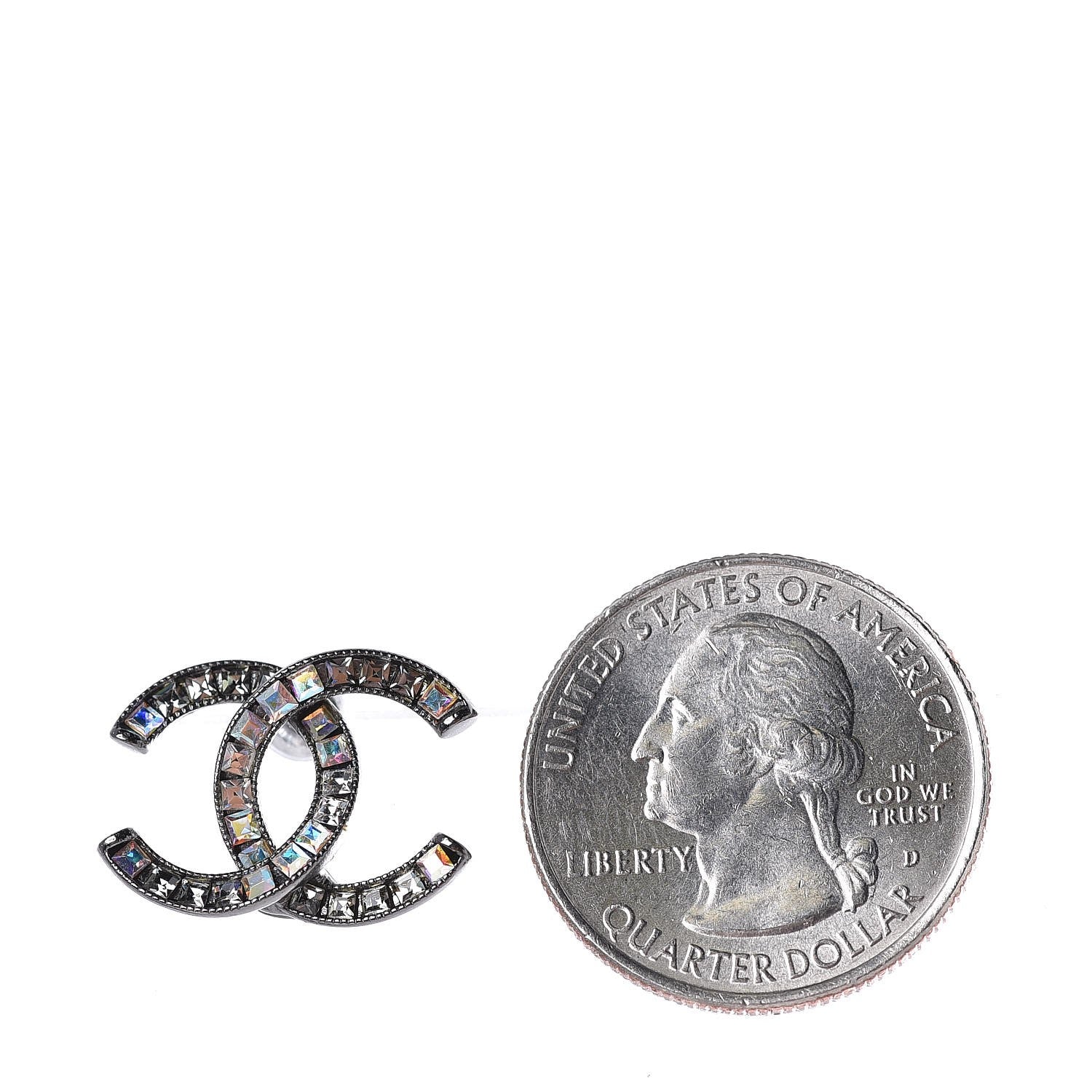 Chanel Crystal Baguette CC Earrings Ruthenium 2 of 5