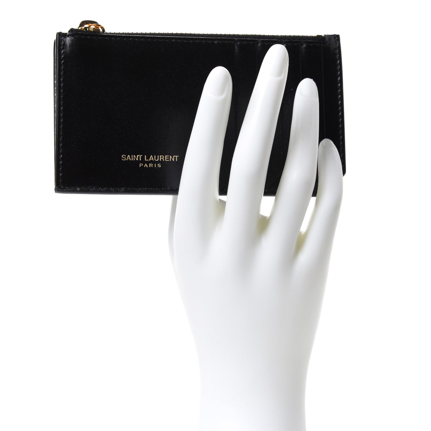 Calfskin 5 Fragments Zip Pouch Card Holder Black