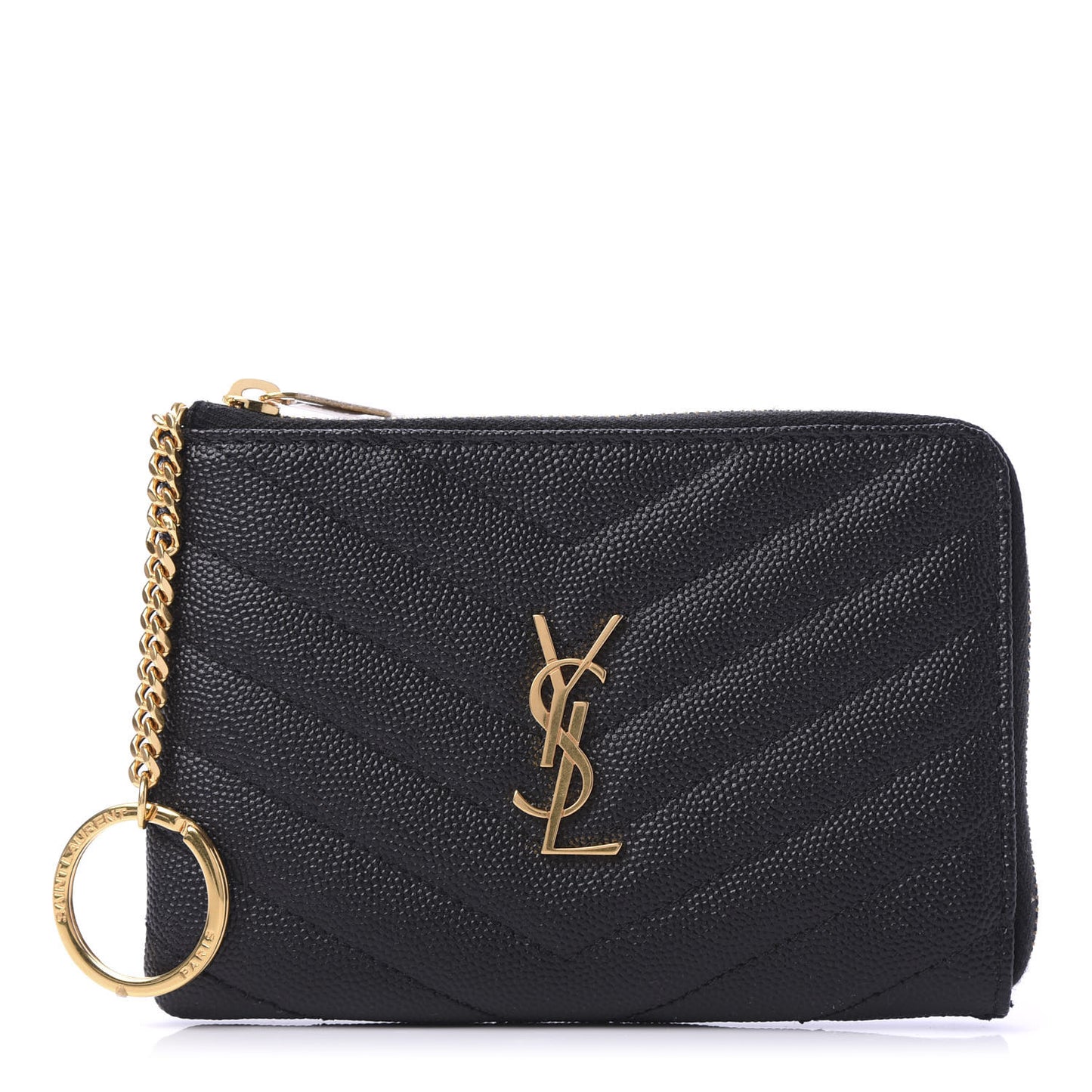 Grain de Poudre Matelasse Monogram Key Pouch Black