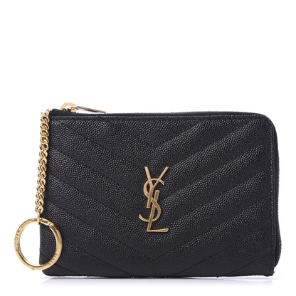 Saint Laurent Grain de Poudre Matelasse Monogram Key Pouch Black 1 of 8