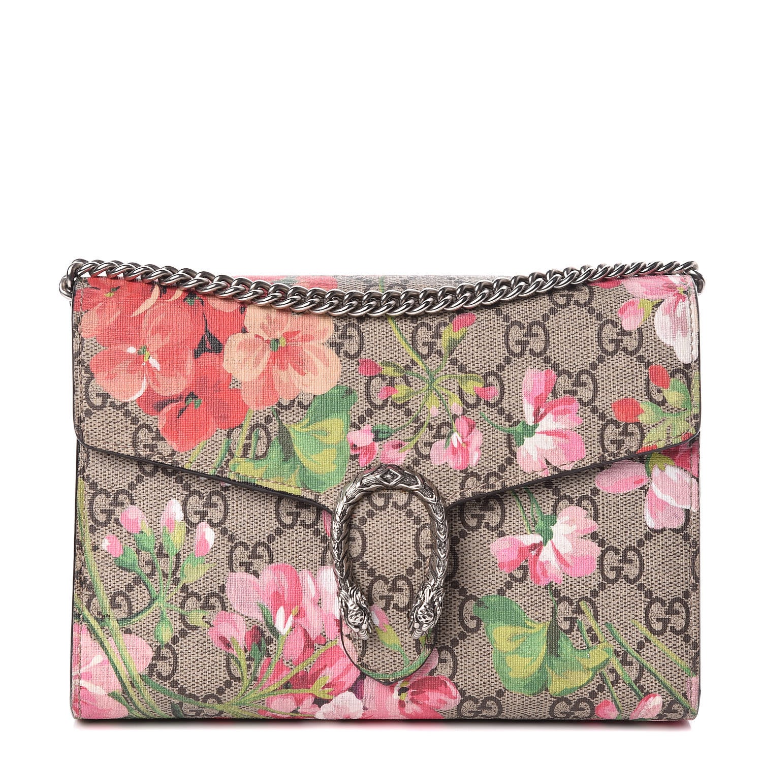 Gucci GG Supreme Monogram Blooms Mini Dionysus Chain Wallet Beige Multicolor Dry Rose 1 of 15