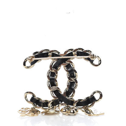 Chanel Lambskin Crystal Chain CC Charms Brooch Black Gold 3 of 5