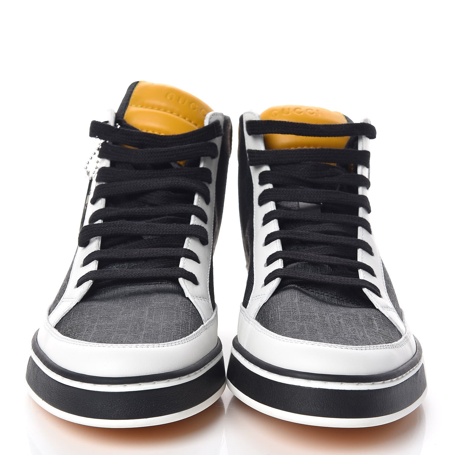 Gucci GG Supreme Monogram Calfskin Mens High Top Sneakers 8.5 Black Grey White Zest 2 of 8