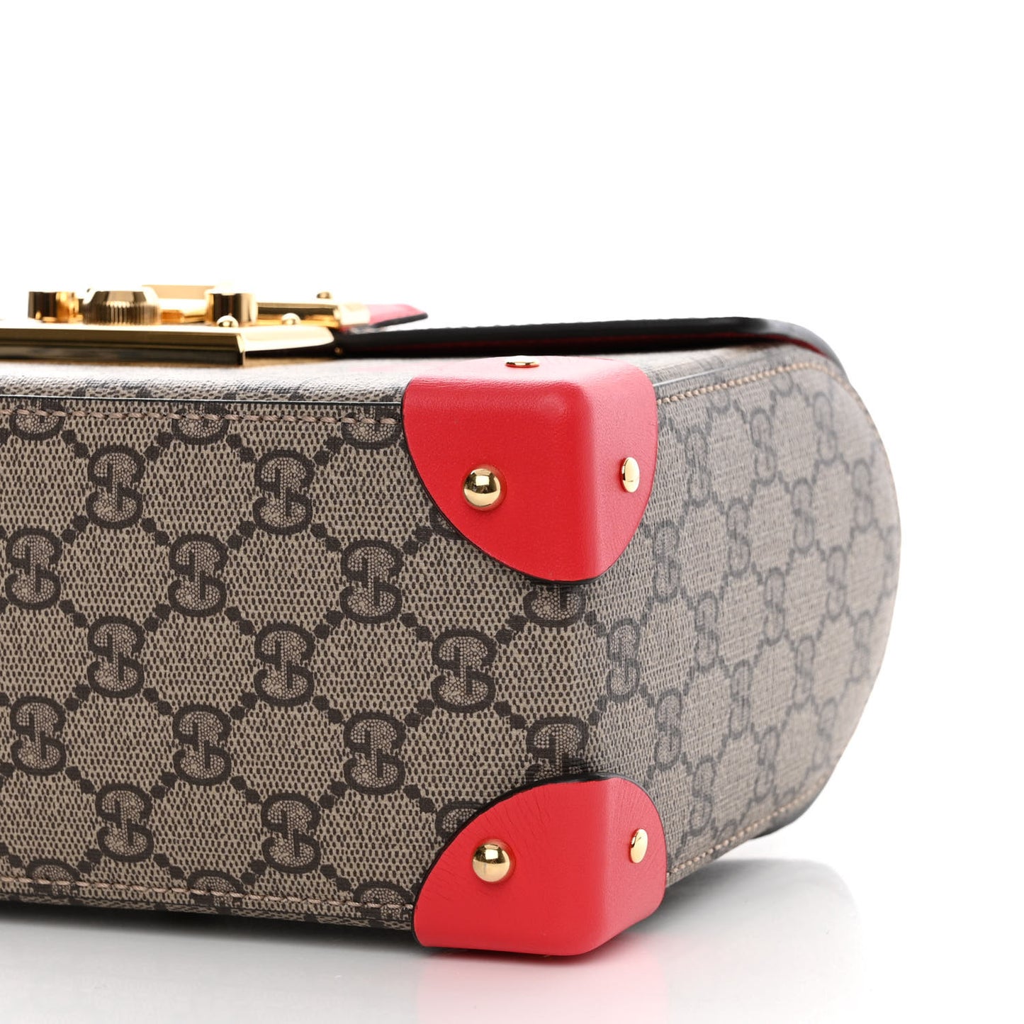 GG Supreme Monogram Calfskin Love Valentines Day Small Padlock Bamboo Shoulder Bag Beige Ebony New Geranium