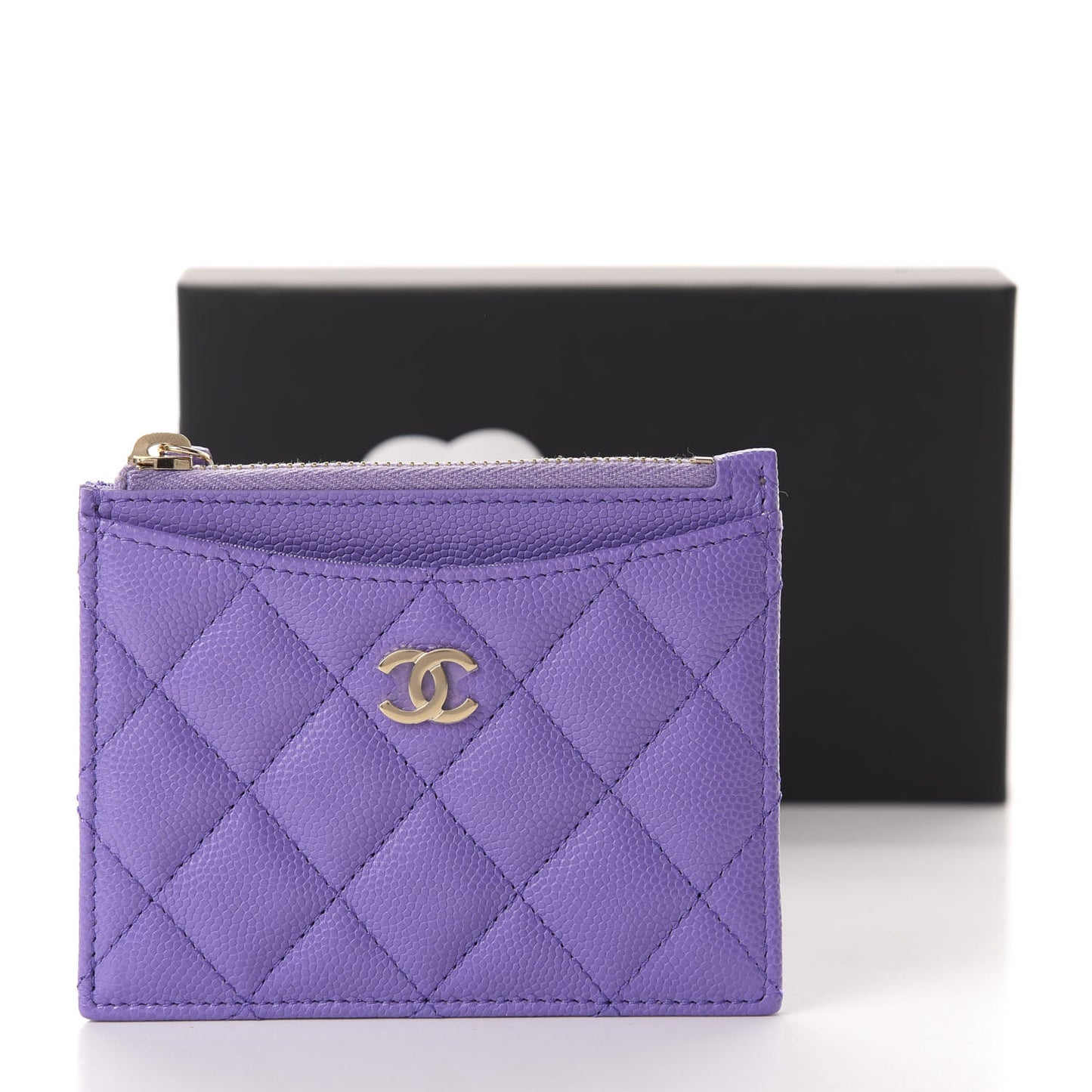 Caviar Quilted CC Zip Card Holder Purple