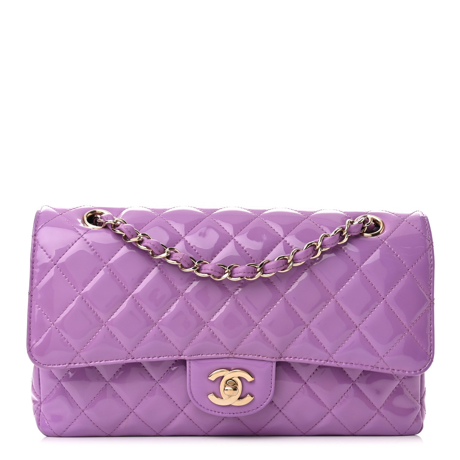 Chanel Patent Quilted Medium Double Flap Light Purple 1 of 10