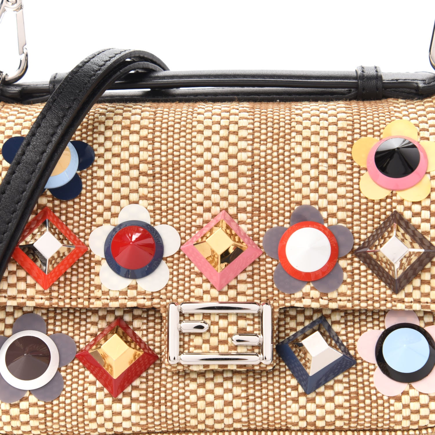 Fendi Paglia Vitello Dolce Paillettes Flowerland Studded Striped Micro Double Baguette Natural Multicolor 10 of 10