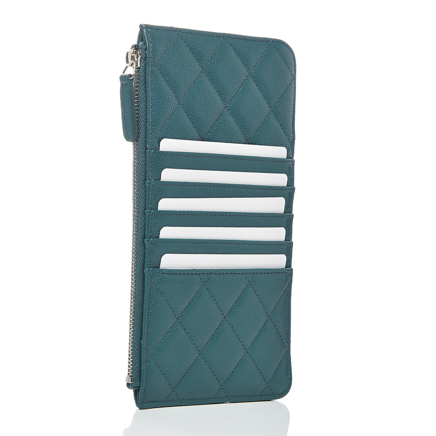 Caviar Quilted Classic Flat Wallet Pouch Dark Turquoise