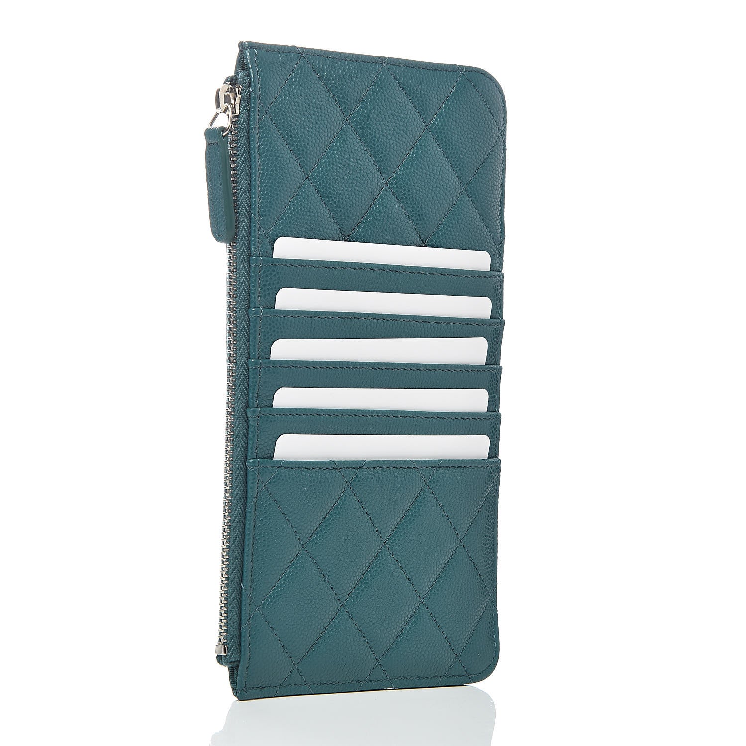 Chanel Caviar Quilted Classic Flat Wallet Pouch Dark Turquoise 3 of 8