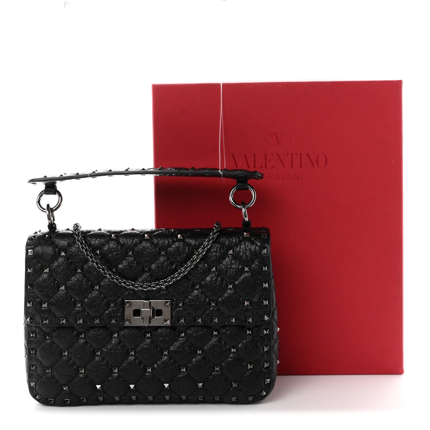Valentino Garavani Craquele Nappa Medium Rockstud Spike Shoulder Bag Black 10 of 10