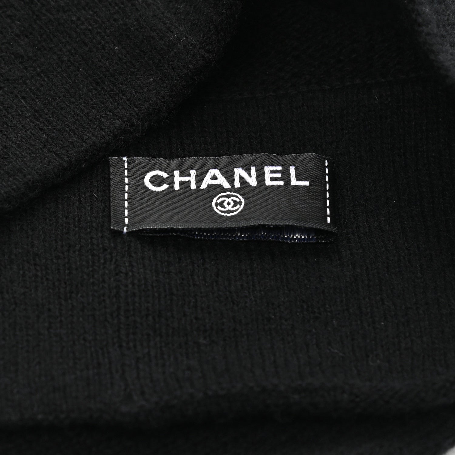 Chanel Cashmere Blend CC Beanie Hat Black 4 of 4