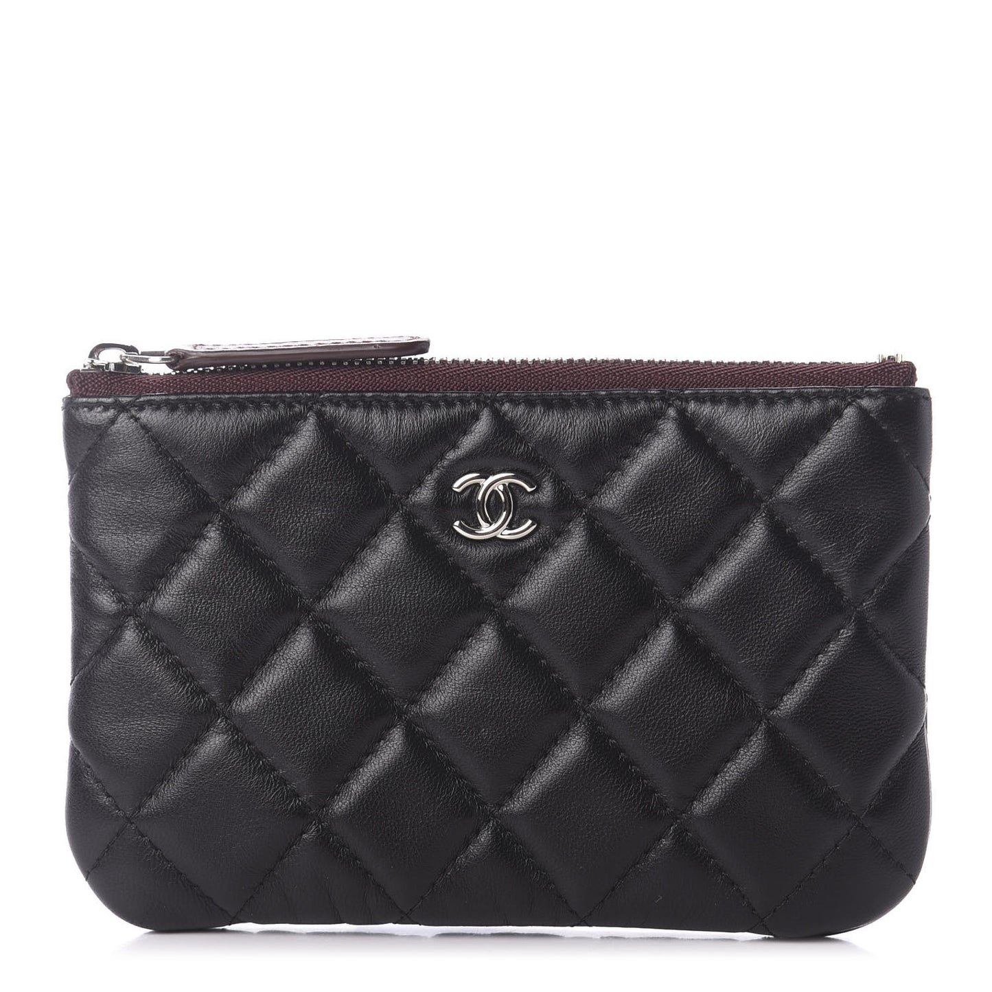 Lambskin Quilted Small Cosmetic Case Black