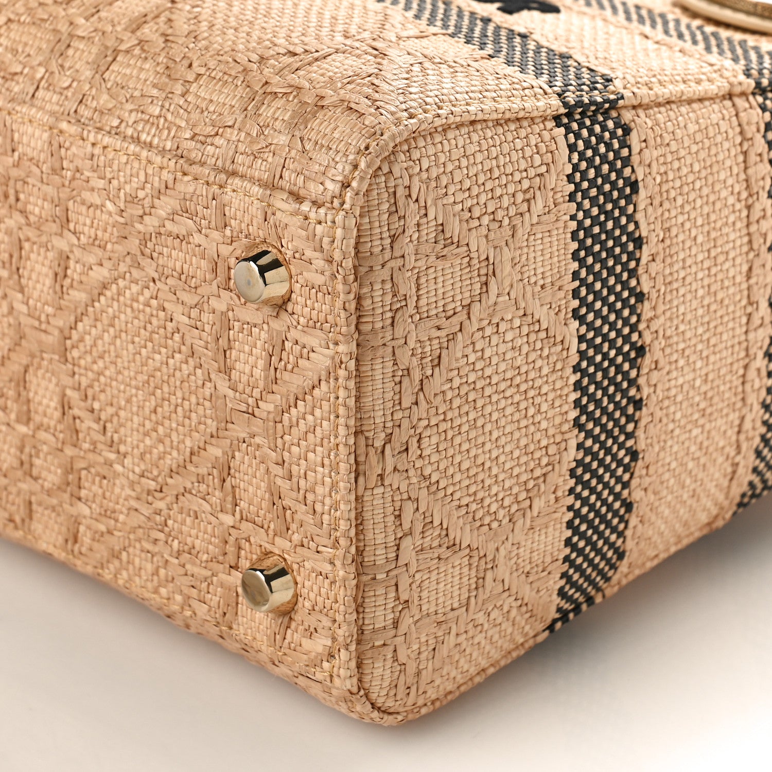 Christian Dior Raffia Woven Cannage Embroidered Medium Lady D-Lite Natural Black 8 of 8