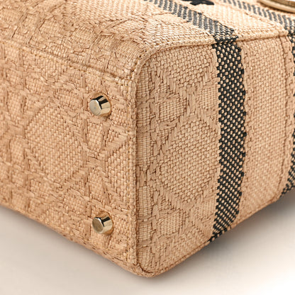 Christian Dior Raffia Woven Cannage Embroidered Medium Lady D-Lite Natural Black 8 of 8