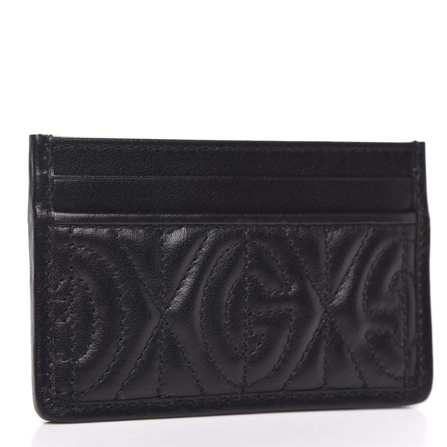 Calfskin G Rhombus Quilted Card Holder Black