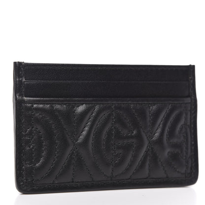 Gucci Calfskin G Rhombus Quilted Card Holder Black 3 of 7