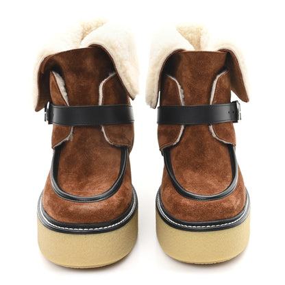 Hermes Suede Shearling Womens Hemisphere Ankle Boots 37.5 Brown 3 of 9