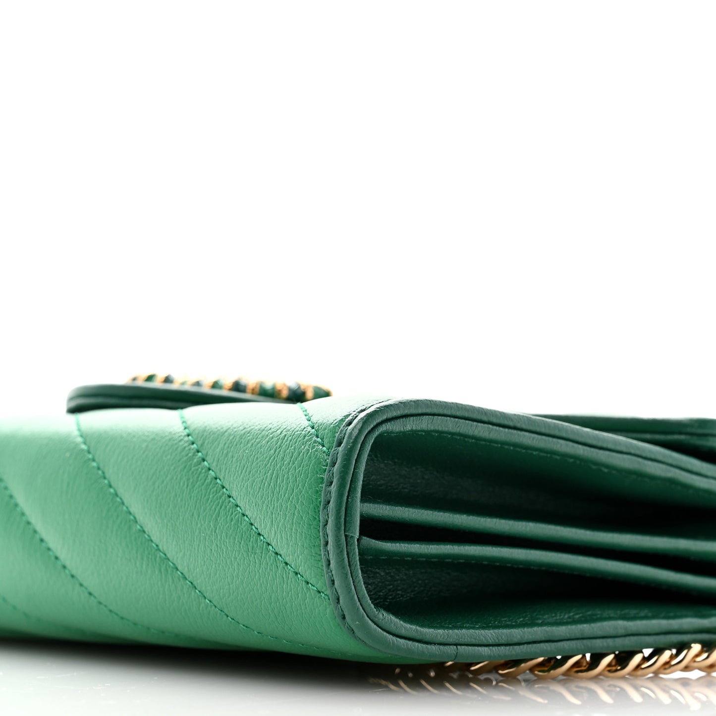 Azalea Calfskin Enamel Matelasse Diagonal Torchon GG Marmont Chain Wallet New Shamrock Emerald