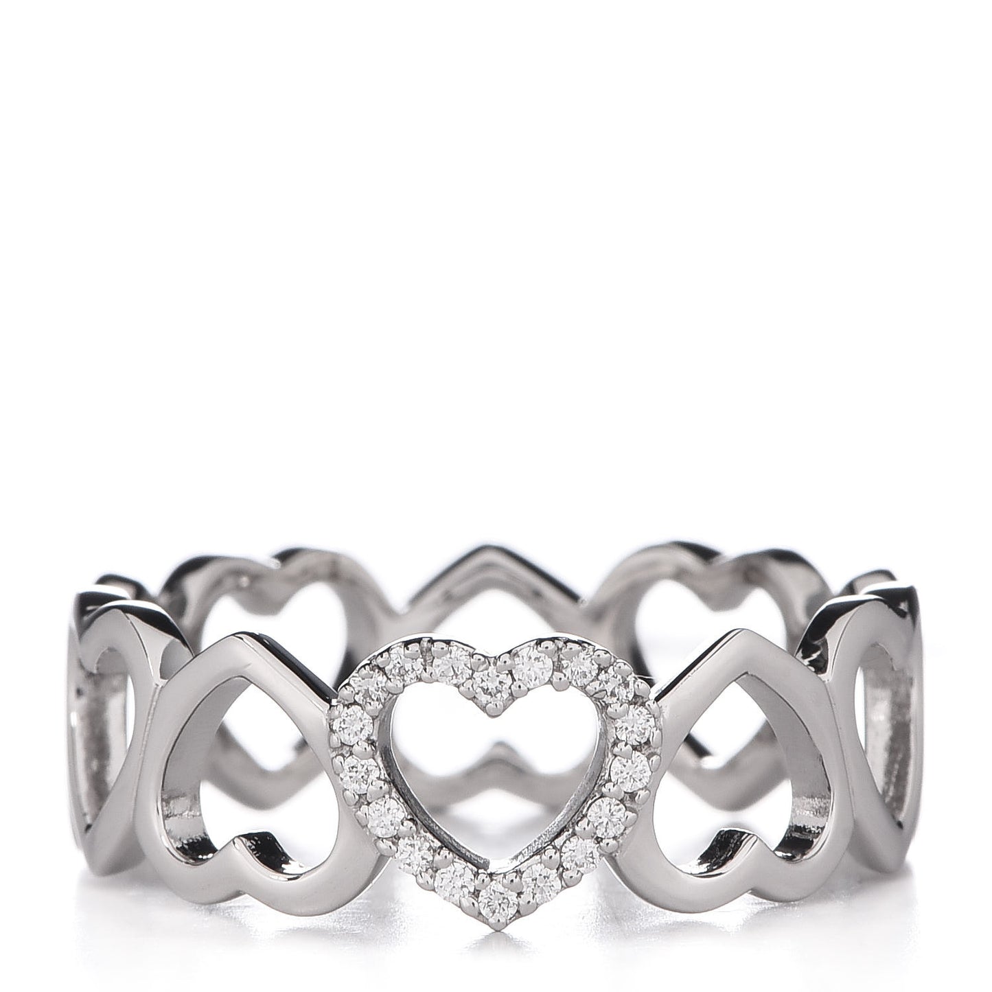 18K White Gold Diamond Hearts Eternity Band Ring 58 8.25