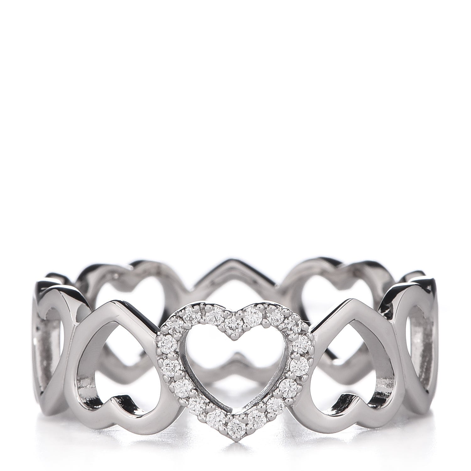 Tiffany 18K White Gold Diamond Hearts Eternity Band Ring 58 8.25 1 of 5