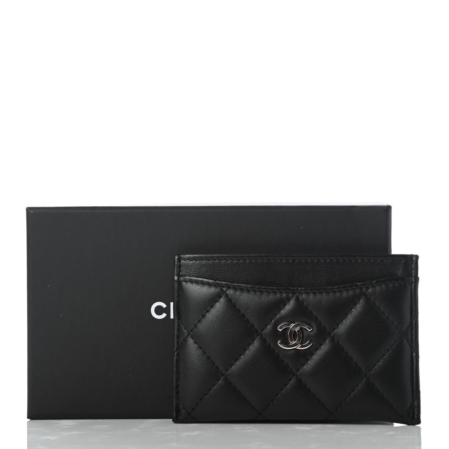 Lambskin Quilted Card Holder Black