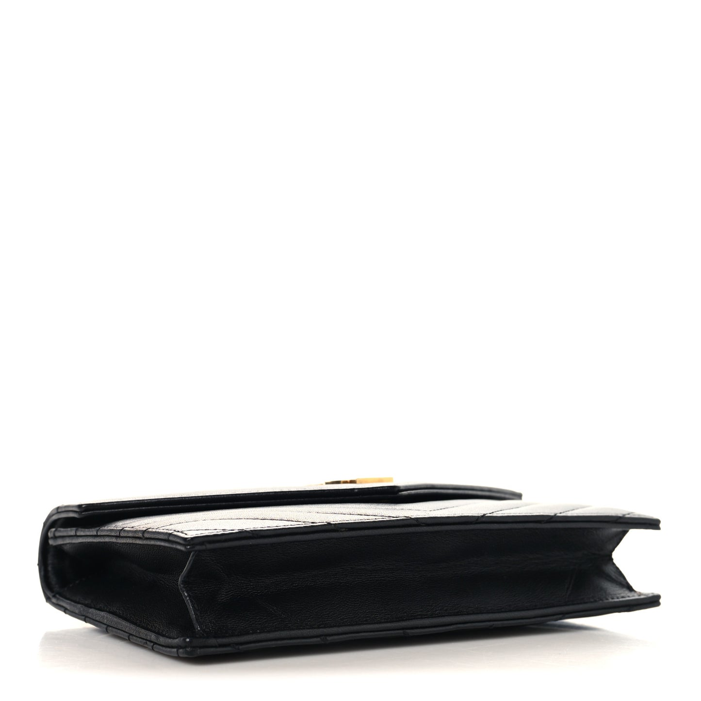 Calfskin Matelasse Chevron Monogram Envelope Chain Wallet Black