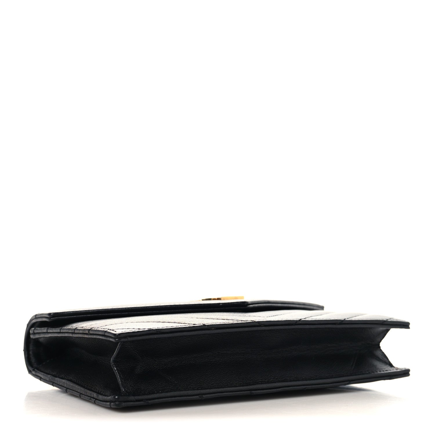 Saint Laurent Calfskin Matelasse Chevron Monogram Envelope Chain Wallet Black 3 of 9