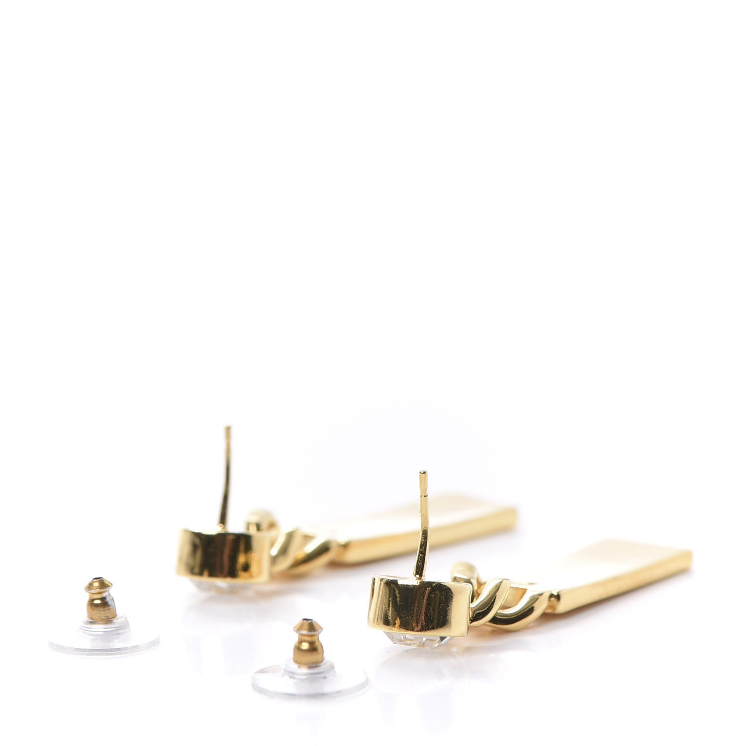 Chanel Crystal Tag Drop Earrings Gold 3 of 5