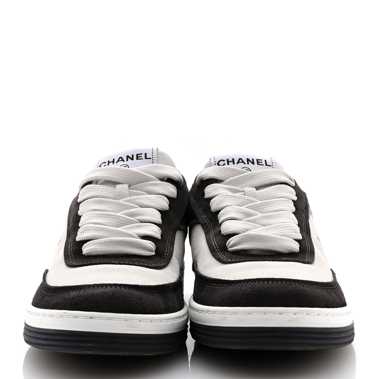 Chanel Suede Kidskin Womens CC Sneakers 37.5 Black White 3 of 13