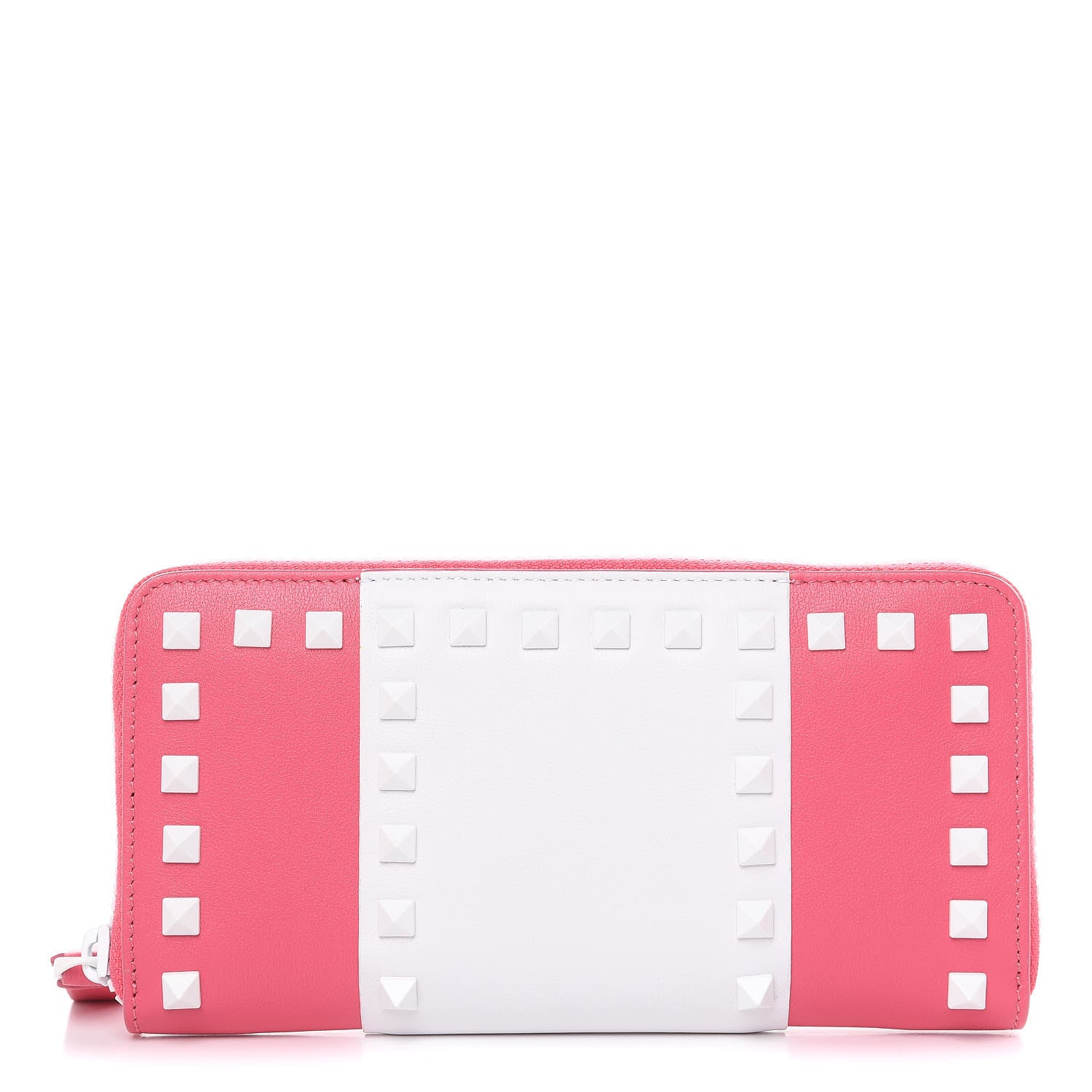 Valentino Garavani Vitello Colorblock Free Rockstud Zip Around Wallet Shadow Pink White 1 of 8