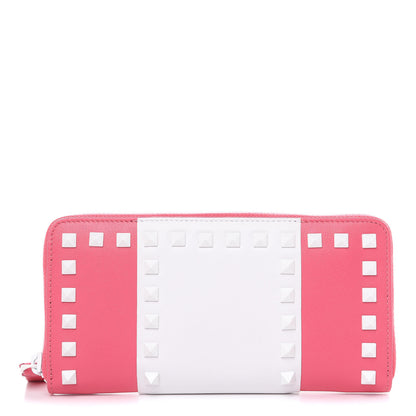 Valentino Garavani Vitello Colorblock Free Rockstud Zip Around Wallet Shadow Pink White 1 of 8