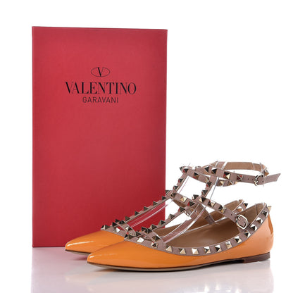 Valentino Garavani Patent Nappa Rockstud Cage Ballerina Flats 37 Mandarin Sorbet Poudre 9 of 9