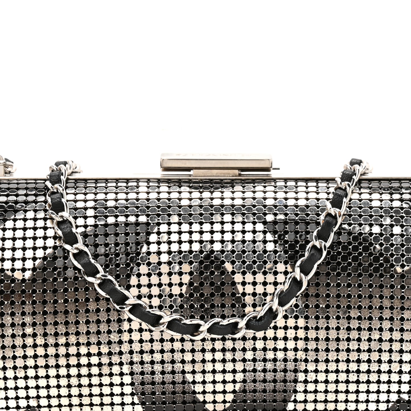 Metallic Lambskin Perforated Hollywood Clutch Silver