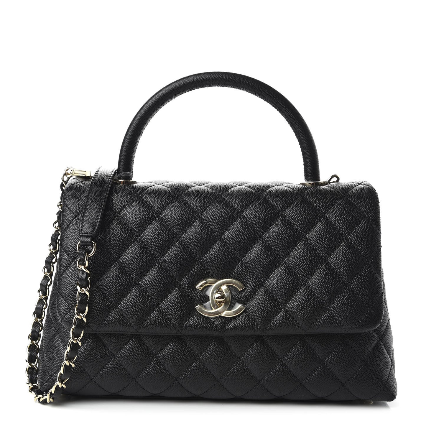 Caviar Quilted Small Coco Handle Flap Black