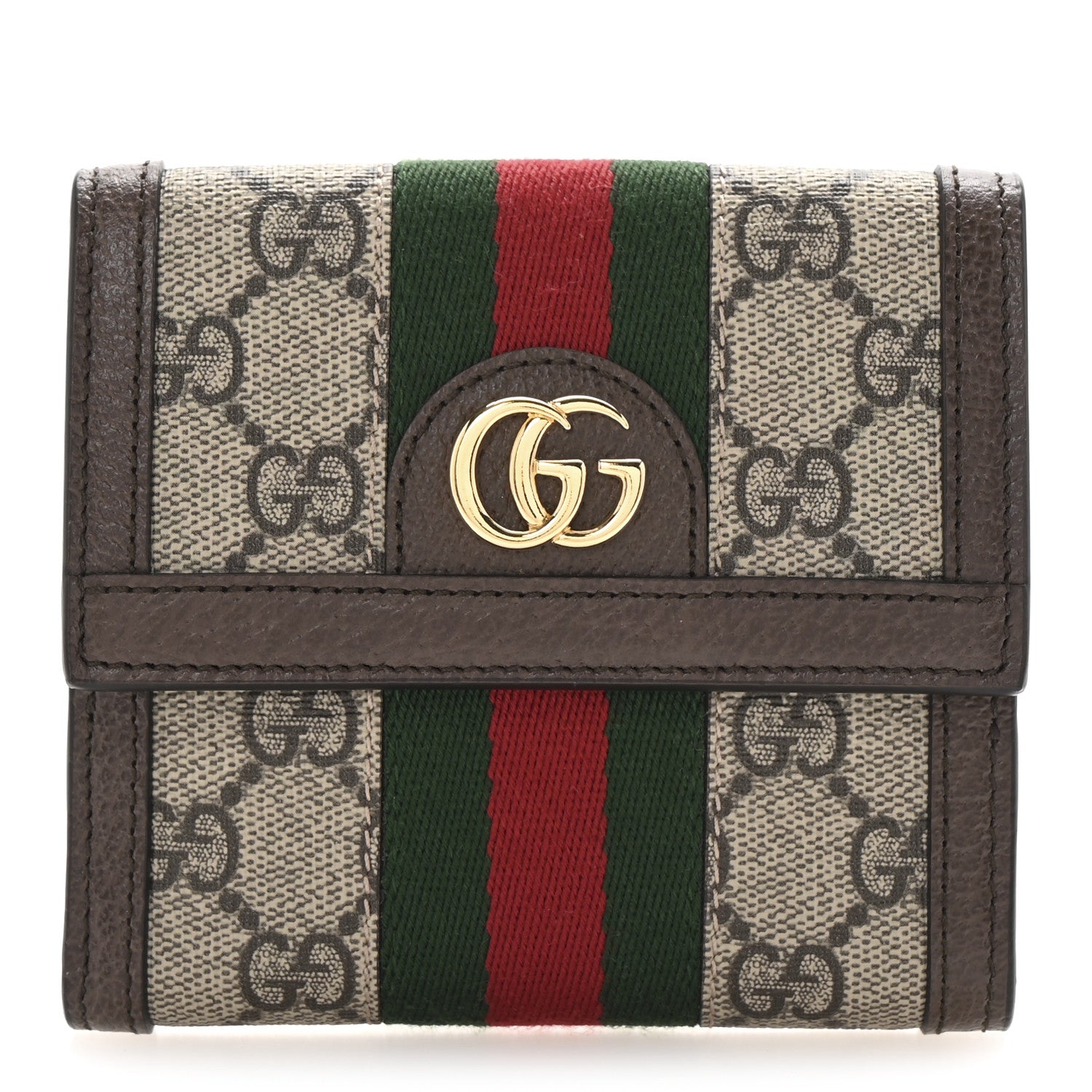 Gucci GG Supreme Monogram Web Ophidia French Flap Wallet Beige New Acero 1 of 7