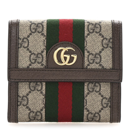 Gucci GG Supreme Monogram Web Ophidia French Flap Wallet Beige New Acero 1 of 7