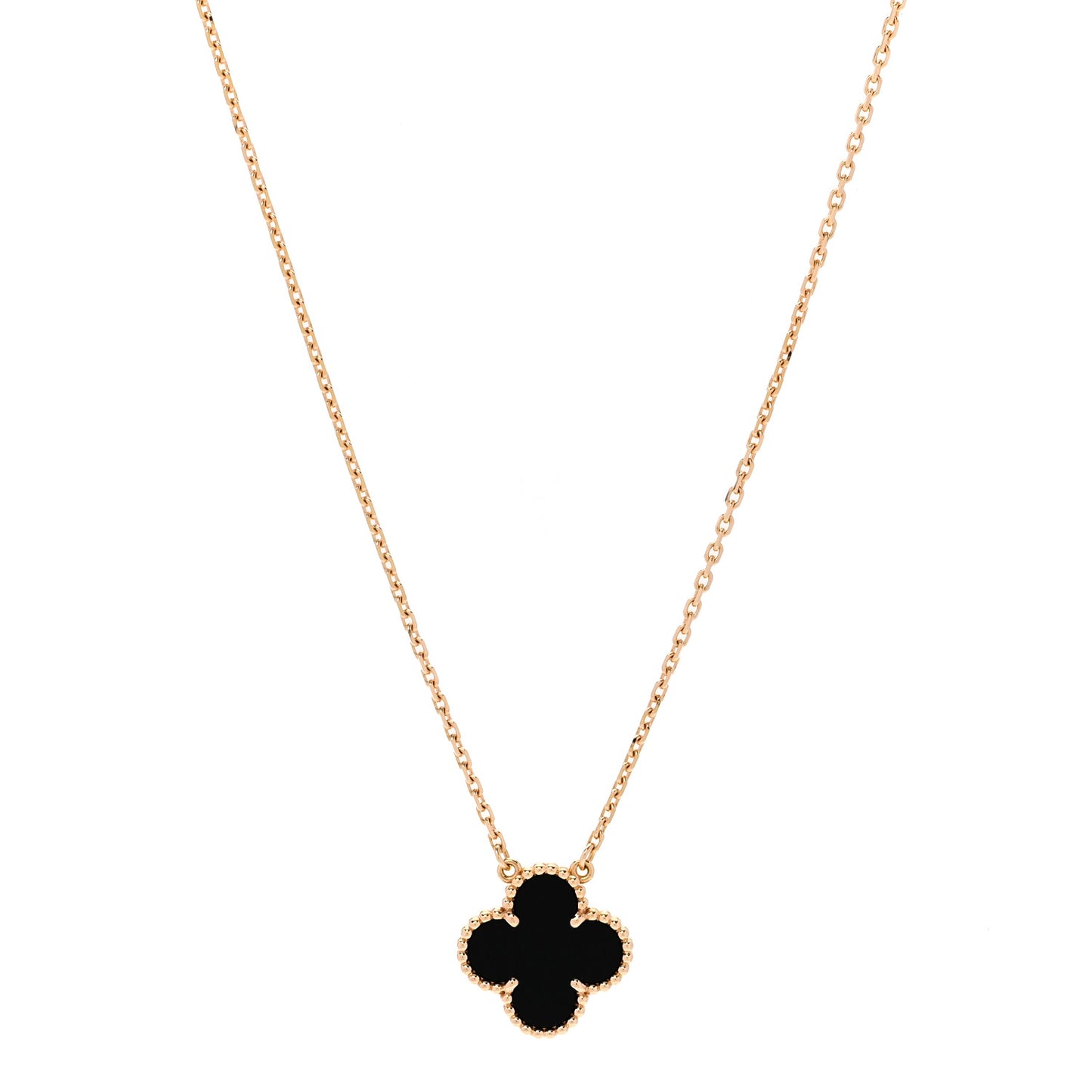 18K Yellow Gold Black Onyx Vintage Alhambra Pendant Necklace